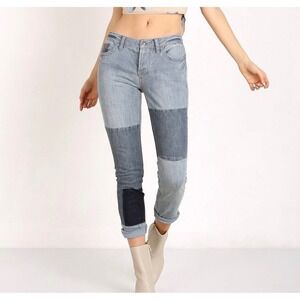 Free People Patchwork Denim Jeans Light Wash Button Fly Women Size 29‎